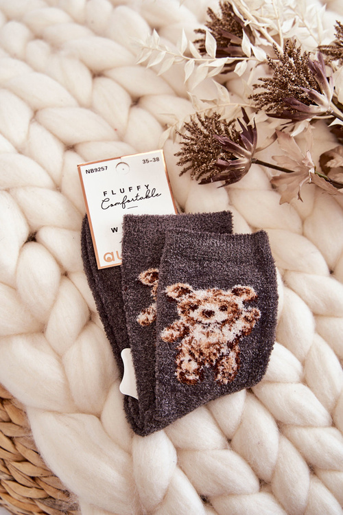 Women's Soft Warm Socks With a Teddy Bear Graphite