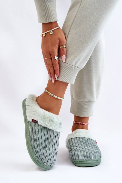 Papcie Damskie Ocieplane Wsuwane Futerko Zielone Leriss