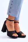 Satin Sandals On Chunky Heels Black Eternity
