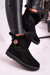 Women's Snow Boots Suede with Fur Black Button