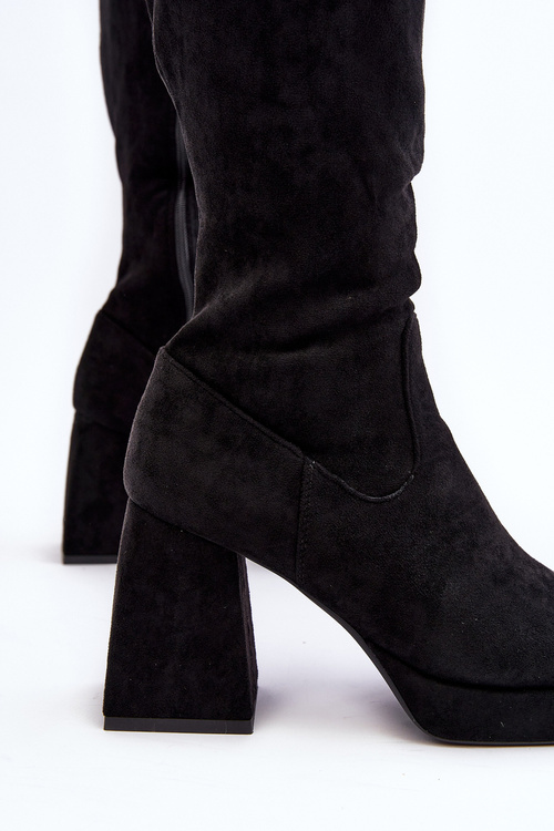 Kozaki Ocieplane Damskie Masywny Słupek Czarne Layala 168-501