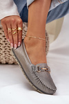 Glitter Flat Moccasins Made Of Natural Leather D&A LR51-546 Silver