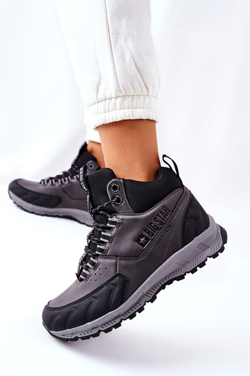 Buty Trekkingowe Skórzane Wiązane Big Star Czarne II274454