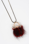 Women's Necklace with Pompon and Crystals Maroon