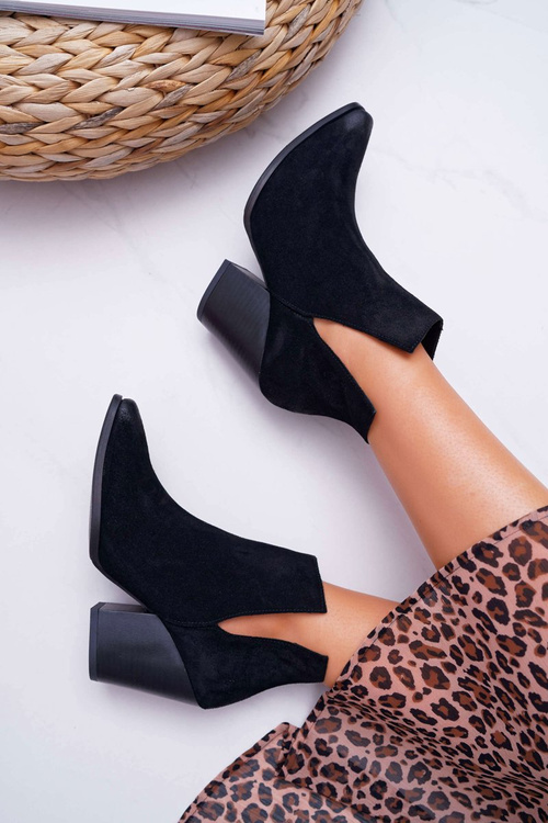 Women's Heeled Boots Spring Leather Suede Black Nicole 2430