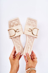 Women's Classic Leather Slippers With Decoration Beige Shilla