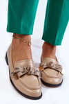 Women's Leather Loafers With Bow Beige Dayes