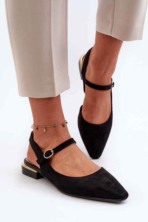 Baleriny Z Odkrytą Piętą Niski Obcas Eko Zamsz Czarne Sergio Leone SK831