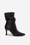 Women's ankle boots with heel with ruched upper zipper black Ulisse