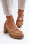 Półbuty Damskie Masywny Obcas Ozdoba Camel Ranunca RMR23108-2