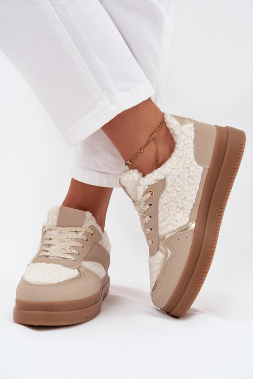 Women's Platform Sneakers with Sheepskin Beige Frelina