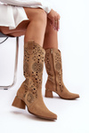 Suede Openwork Boots Lewski Shoes 3171 Beige