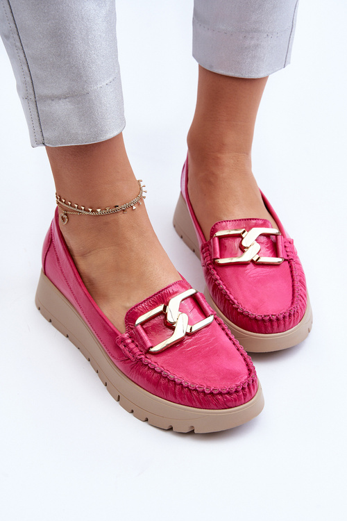 Zazoo Leather Platform Moccasins with Decoration Fuchsia