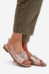 Elegant Sandals With Decoration On Flat Heel S.Barski KV51-003 Rose Gold