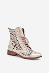 Zazoo 2627 Ażurowe Skórzane Botki Złoty Przecierany