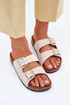 Women's sandals on cork platform with buckles beige Livara