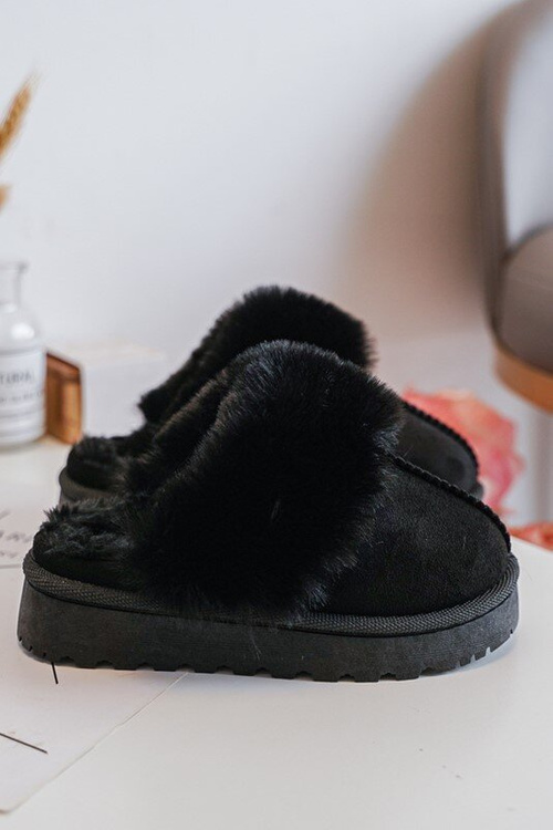 Children's Slippers With Fur Black Birasta