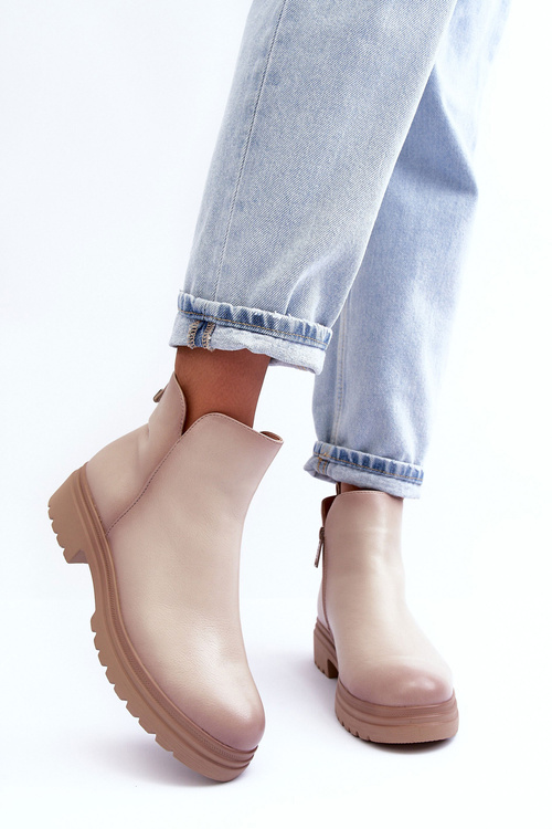 Low-Cut Leather Boots Beige Foteini 