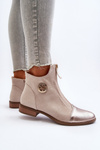 Women's Ankle Boots with Flat Heel and Zip Beige Loratie
