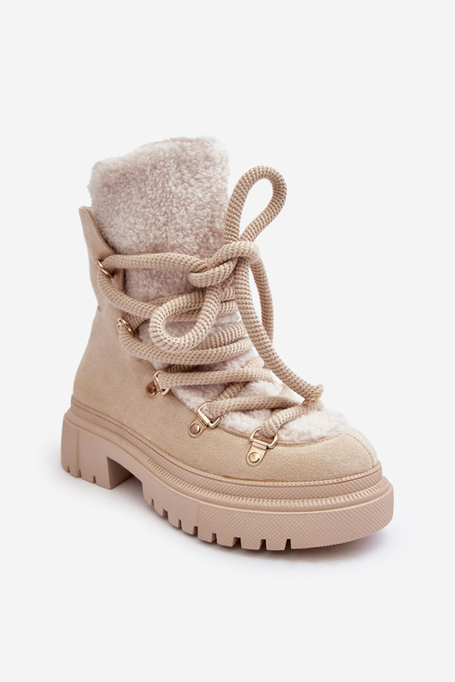 Women's Snow Boots with Lace-Up Light Beige Shala