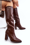 Women's Knee-High Boots with Chunky Heel Brown Fiminna