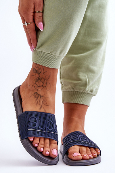Light Women's Slippers With Inscription Navy-Grey Merry