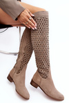 Suede Boots with Lattice Pattern Beige Pointe