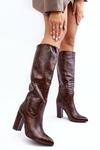 Women's Knee-High Boots with Stiletto Heels and Snake Pattern Delul