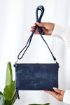 Clutch Bag With Detachable Strap And Fringes Blue