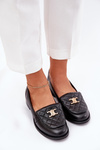 Leather Moccasins With Gold Decoration Black Laura Messi 2927