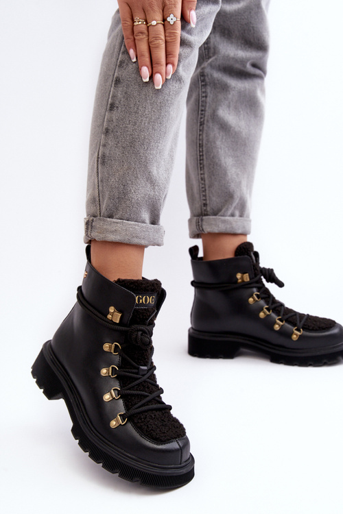 Trapery Botki Damskie Skóra Czarne GOE MM2N4082