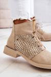 Women's Suede Ankle Boots with a Snake Pattern Light Beige Sonroe