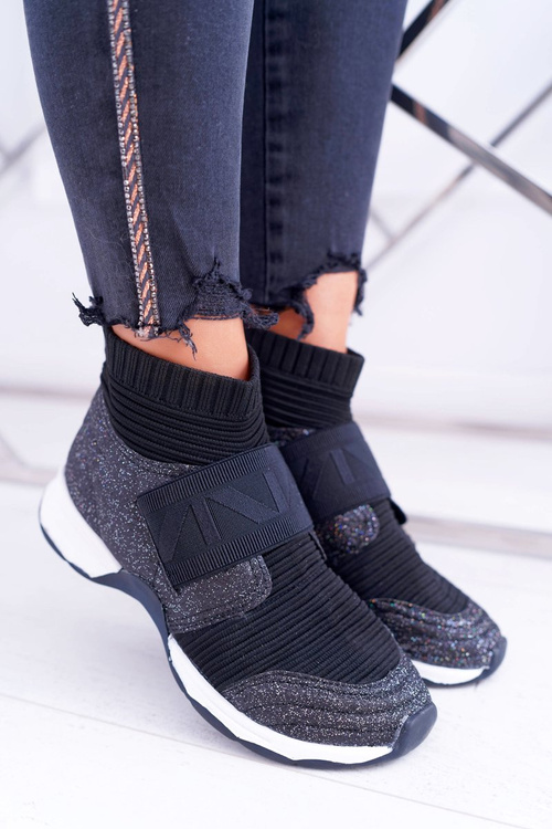 Women's Sports Shoes Lu Boo With Sock Black Brocade Phantom