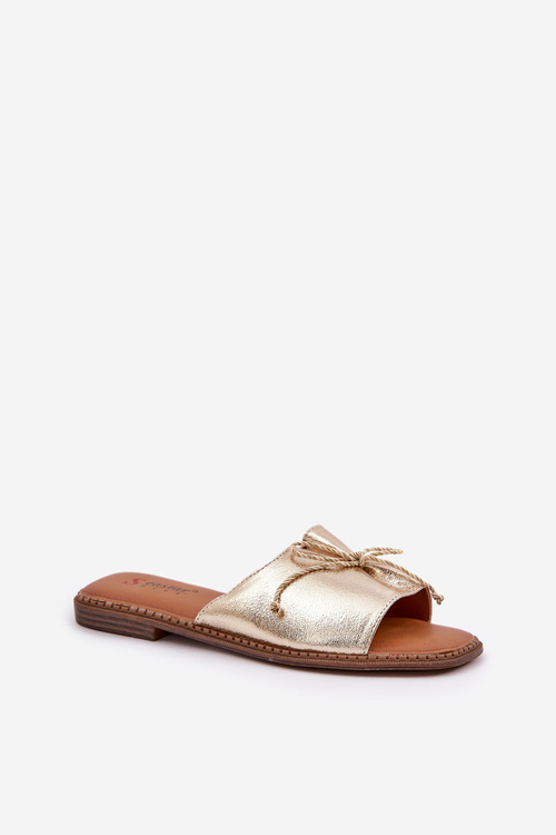 Flat Sandals With Decorative Bow Golden Deonelis