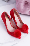Women's Red Suede Stilettos Lu Boo Pompon