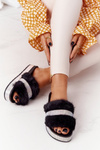 Platform Slippers With Fur And Cubic Zirconia Black Impress
