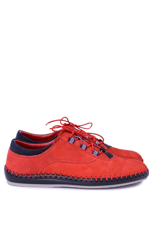 Men's Leather Casual Red Bill Half Shoes