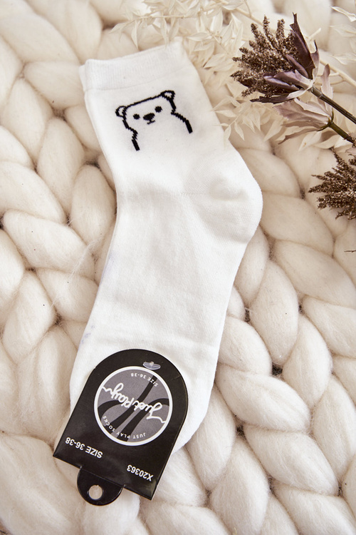 Women's Cotton Socks With A Teddy Bear White