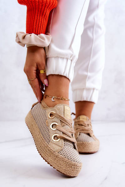 Women's Braided Sneakers Big Star JJ274392 Beige and Gold
