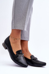 Leather Ballet Flats With Chain Flat Heel Black Lanez