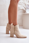 Women's Heeled Ankle Boots With Pointed Toes Eco Suede Insulated Beige Raisha
