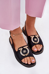 Elegant Sandals With Decoration On Flat Heel S.Barski KV51-003 Black