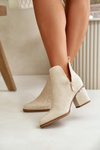 Embellished Women's Heeled Boots with Pointed Toes Beige Fararia