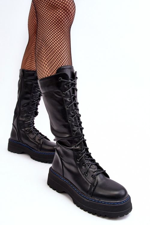 Leather Lace-Up Ankle Boots With Zipper Black Zoraida