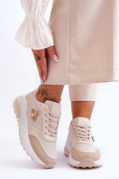 Buty Sportowe Błyszczące Ozdoba Beżowe Seneca