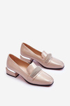 Patent High Heel Loafers With Cubic Zirconia Beige Lavern