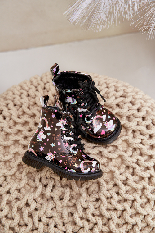 Children's insulated boots with zipper unicorns black Tiptop