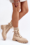 Women's lace-up ankle boots with sock in light beige Gentiana
