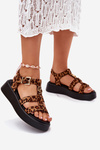 Ladies Platform Sandals With Gold Detail Leopard Fevire