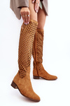 Suede Boots with Cut-Out Pattern Camel Arinna